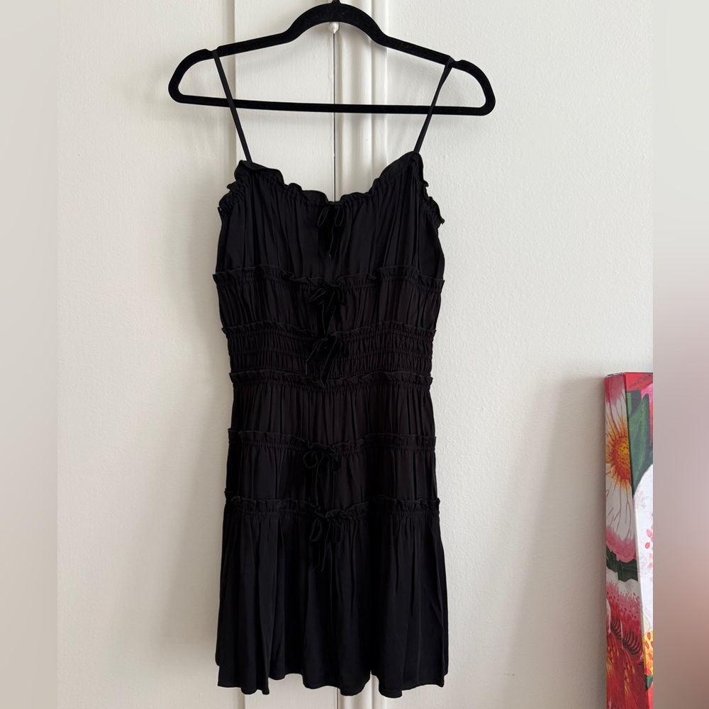 NWT THE KOOPLES BLACK STRETCHY MINI DRESS WITH VELVET TIE DETAILS sz 0